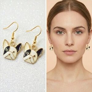 Gold plated black crystal Boston terrier/French bulldog earrings